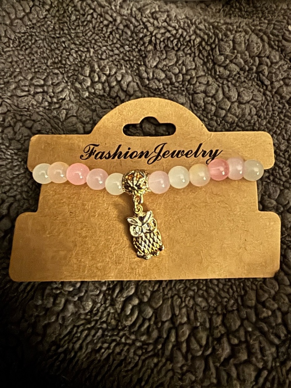 Fashion Jewelry Owl Charm Bracelet with Pink and White Beads